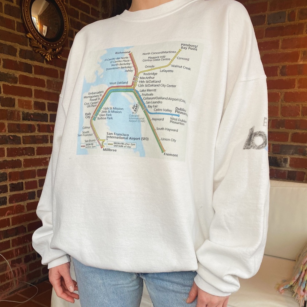 White BART map crew neck